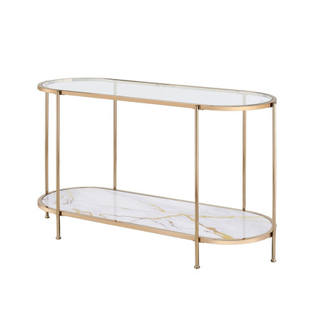 Acme - Fiorella Sofa Table LV02227 White Marble Paint & Champagne Finish