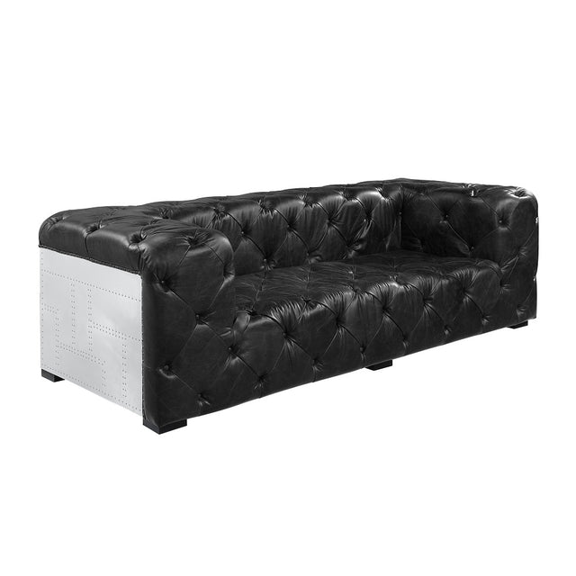 Brancaster Sofa LV02285 Black Top Grain Leather & Aluminum | Acme | Home Elegance USA