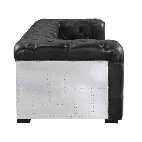 Acme - Brancaster Sofa LV02285 Black Top Grain Leather & Aluminum