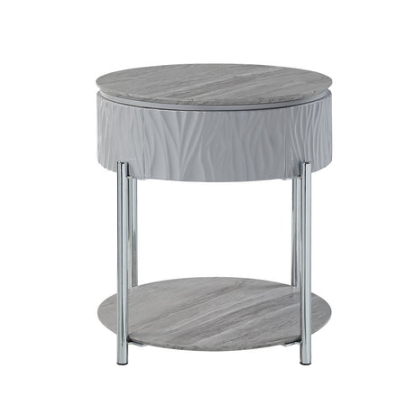 Acme - Yukino End Table LV02412 Gray High Gloss & Chrome Finish