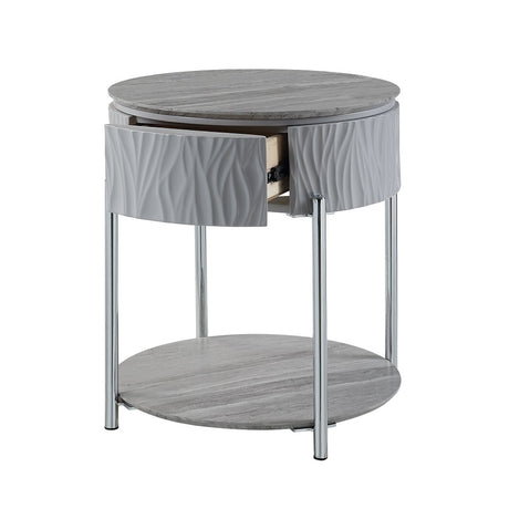 Acme - Yukino End Table LV02412 Gray High Gloss & Chrome Finish