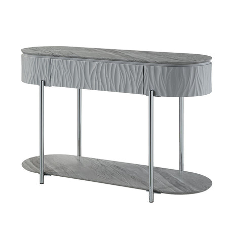 Acme - Yukino Sofa Table LV02413 Gray High Gloss & Chrome Finish