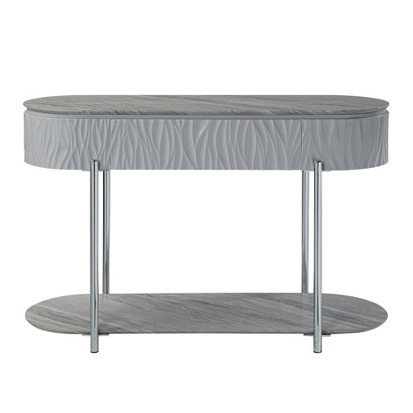 Acme - Yukino Sofa Table LV02413 Gray High Gloss & Chrome Finish