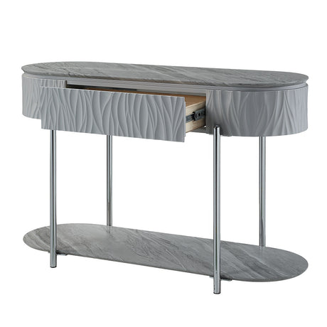 Acme - Yukino Sofa Table LV02413 Gray High Gloss & Chrome Finish