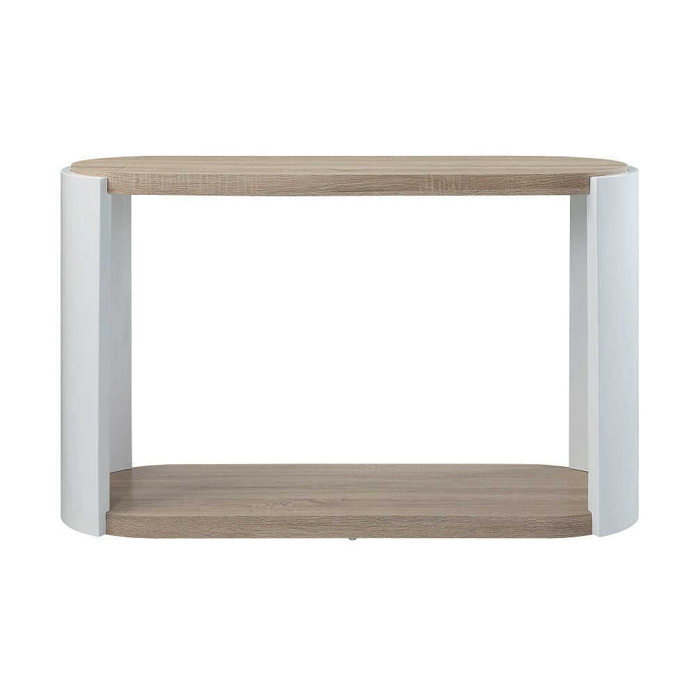 Acme - Zoma Sofa Table LV02416 Oak & White High Gloss Finish