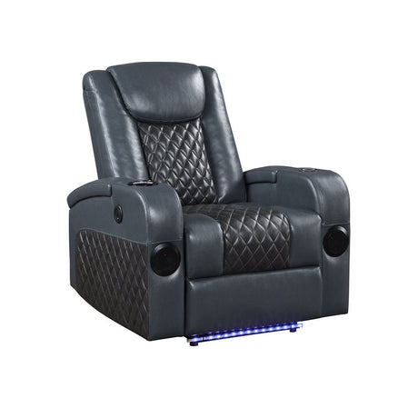 Alair Power Motion Recliner W/Bluetooth, Wireless Charger & Cupholder LV02459 Blue & Black Leather Aire | Acme - LV02459 - Home Elegance USA - 2