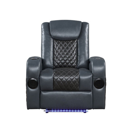 Alair Power Motion Recliner W/Bluetooth, Wireless Charger & Cupholder LV02459 Blue & Black Leather Aire | Acme - LV02459 - Home Elegance USA - 3