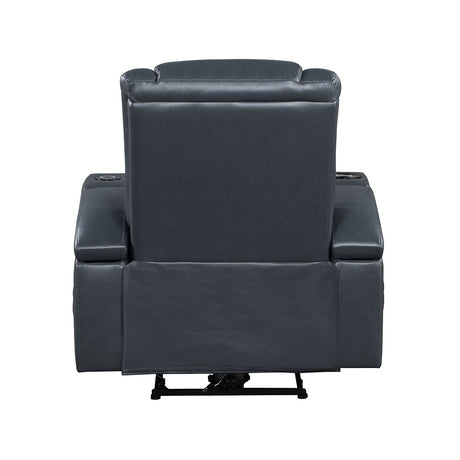 Alair Power Motion Recliner W/Bluetooth, Wireless Charger & Cupholder LV02459 Blue & Black Leather Aire | Acme - LV02459 - Home Elegance USA - 5