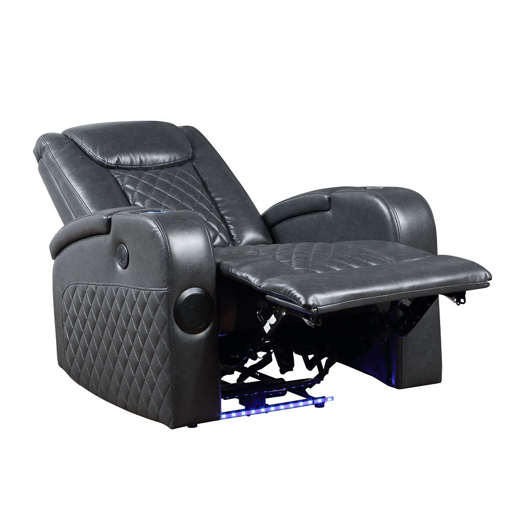 Acme - Alair Power Motion Recliner W/Bluetooth, Wireless Charger & Cupholder LV02460 Dark Gray Leather Aire