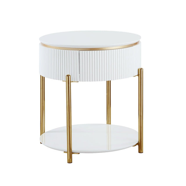 Daveigh End Table LV02465 White High Gloss & Gold Finish | Acme - LV02465 - Home Elegance USA - 1