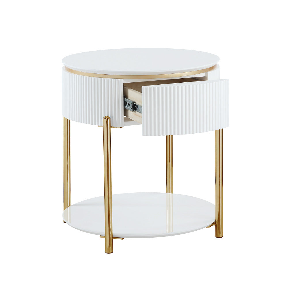 Acme - Daveigh End Table LV02465 White  High Gloss & Gold Finish