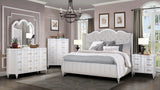 Madona 6-piece transitional bedroom set in pearl finish with tufted headboard, solid wood frame, and elegant gold hardware by Cosmos Furniture 592110610