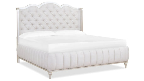 Madona transitional bed in pearl finish with tufted headboard, solid wood frame, by Cosmos Furniture 592110610