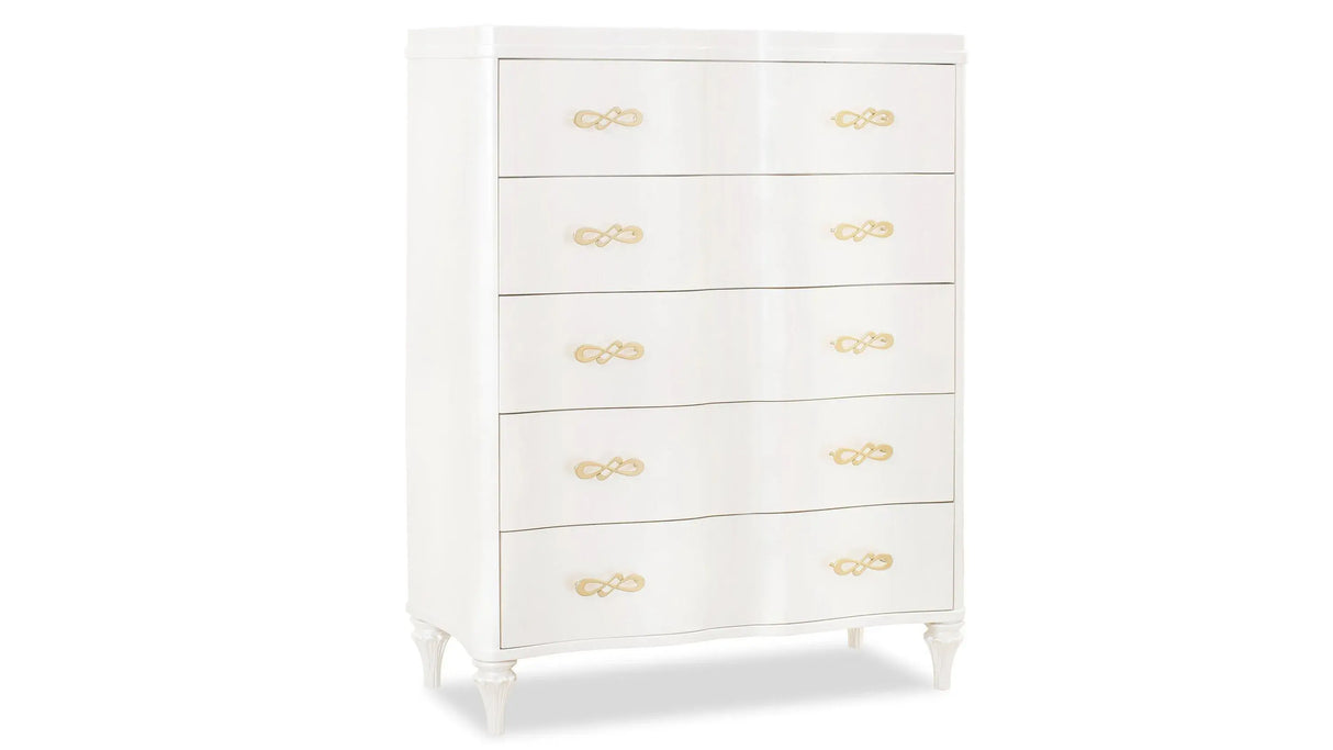 Madona transitional chest in pearl finish solid wood frame, and elegant gold hardware by Cosmos Furniture 525110700 