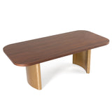 Wooden table with gold legs on a white background
