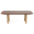 Marjorie Rectangular table with wooden surface and gold legs on a white background