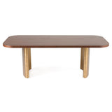 Marjorie Rectangular table with wooden surface and gold legs on a white background