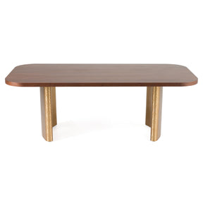 Marjorie Rectangular table with wooden surface and gold legs on a white background