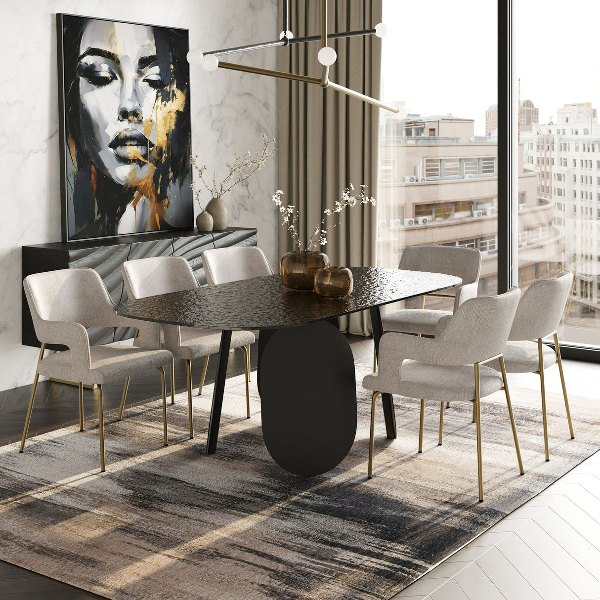 Modrest Maxine - Modern Hammered Grey Glass Rectangular Dining Table