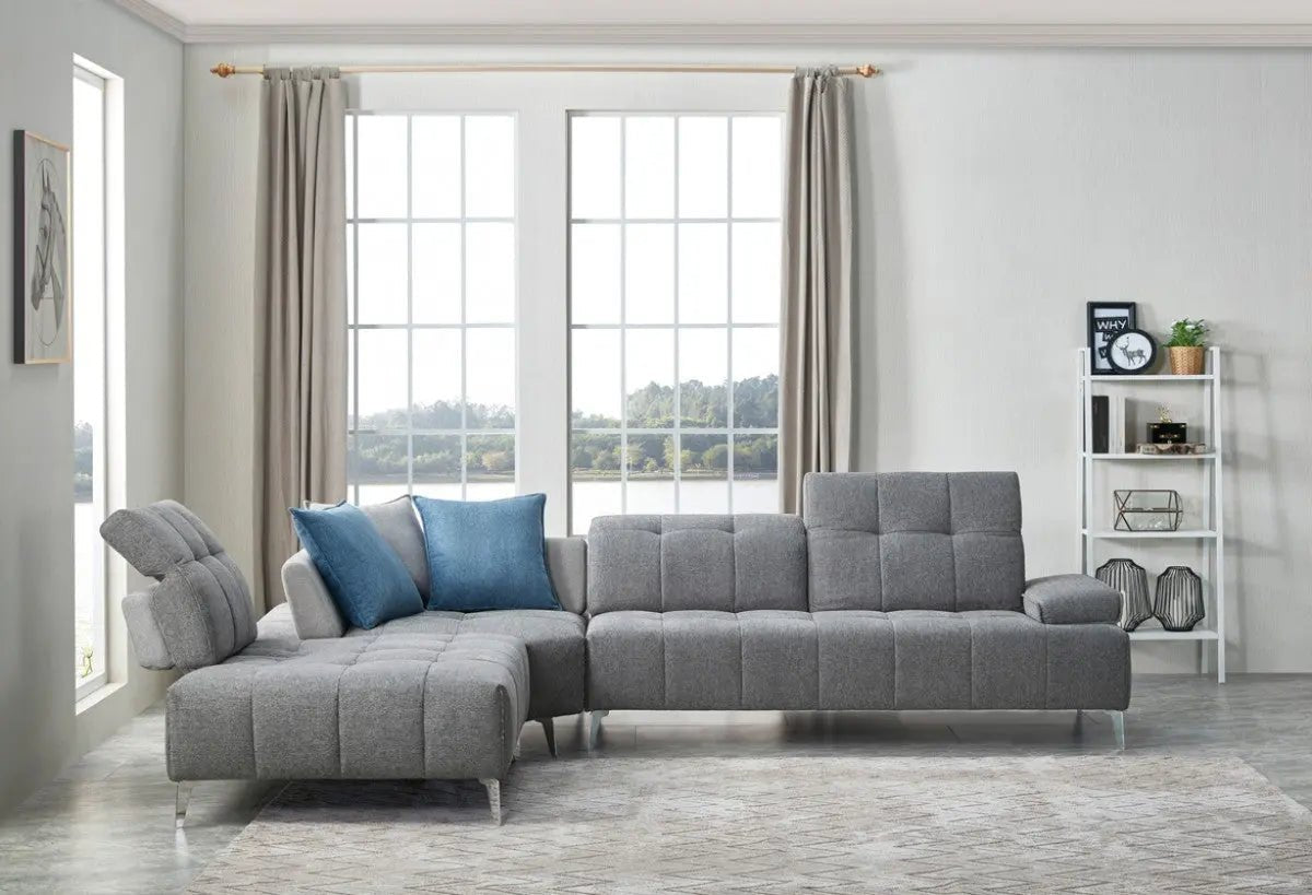 Divani Casa Nash Modern Tufted Fabric Sectional Sofa WAdjustable Backrest In Grey Vgmb - 1808 - Gry | Home Elegance USA