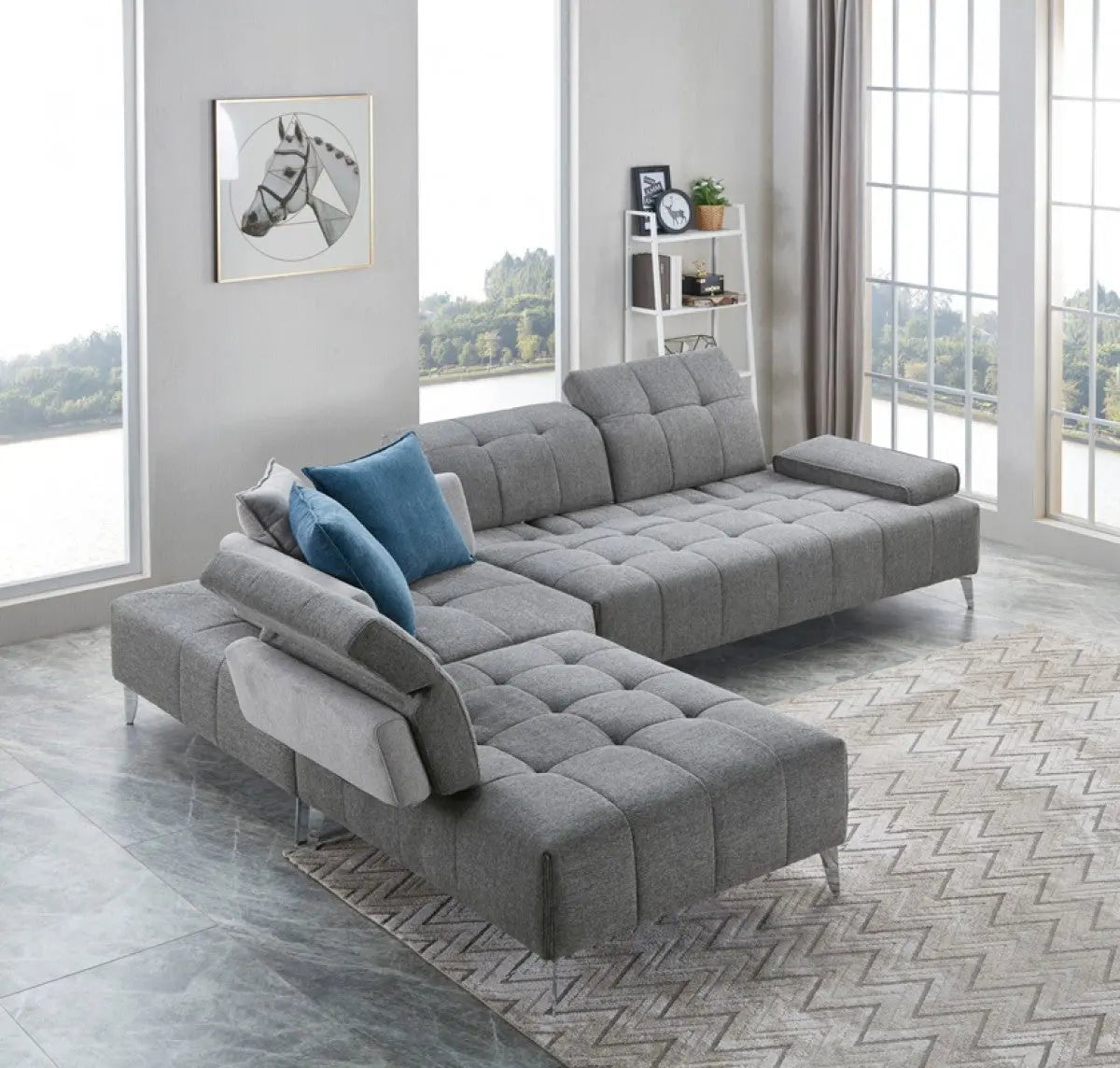 Divani Casa Nash Modern Tufted Fabric Sectional Sofa WAdjustable Backrest In Grey Vgmb - 1808 - Gry - VGMB - 1808 - GRY - Home Elegance USA - 4