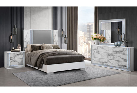 Ylime White Marble Queen Bed With Led | Global
