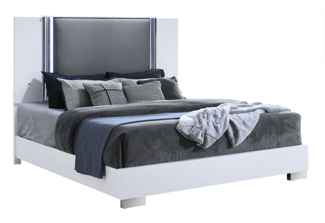 Ylime Smooth White King Bed With Led Fully Slatted | Global