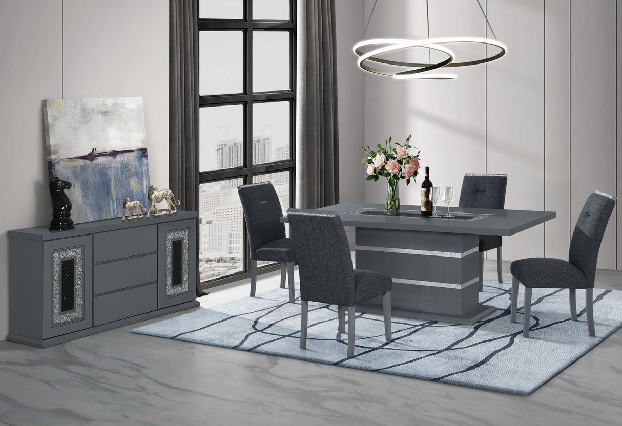 Monaco Dark Grey Dining Table And 4 Monaco Dark Grey Dining Chairs - sold by Home Elegance USA