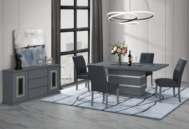 Monaco Dark Grey Dining Table And 4 Monaco Dark Grey Dining Chairs - sold by Home Elegance USA