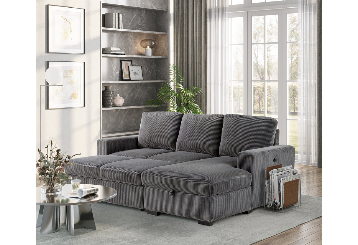 U2660 Grey L Sectional With Pullout | Global Furniture USA