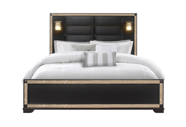 Blake Black King Bed With Lamps | Global - Home Elegance USA