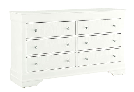 Pompei Metallic White Dresser front corner | Global Furniture USA