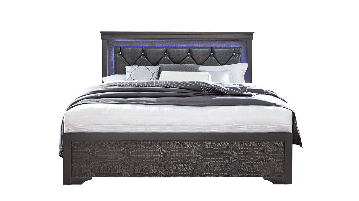 Pompei Metallic Grey King Bed With Led | Global - Home Elegance USA