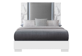 Ylime White Marble Queen Bed With Led | Global