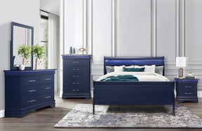 Charlie Blue King Bed Group With Led - sold by Home Elegance USA
