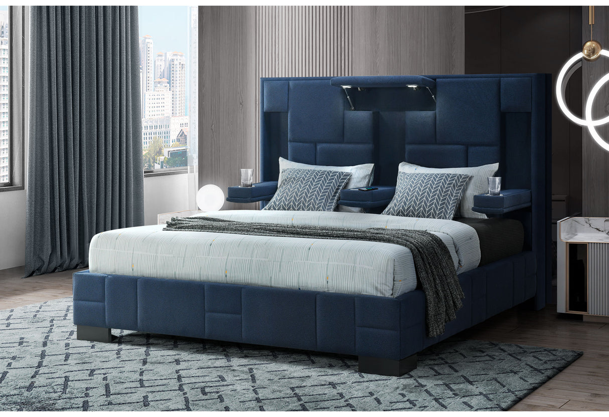 Oscar Navy Blue King Bed No Wood Trim | Global - Home Elegance USA