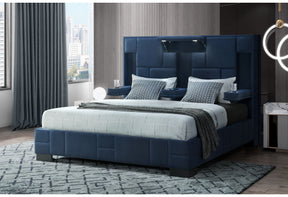 Oscar Navy Blue King Bed No Wood Trim | Global - Home Elegance USA