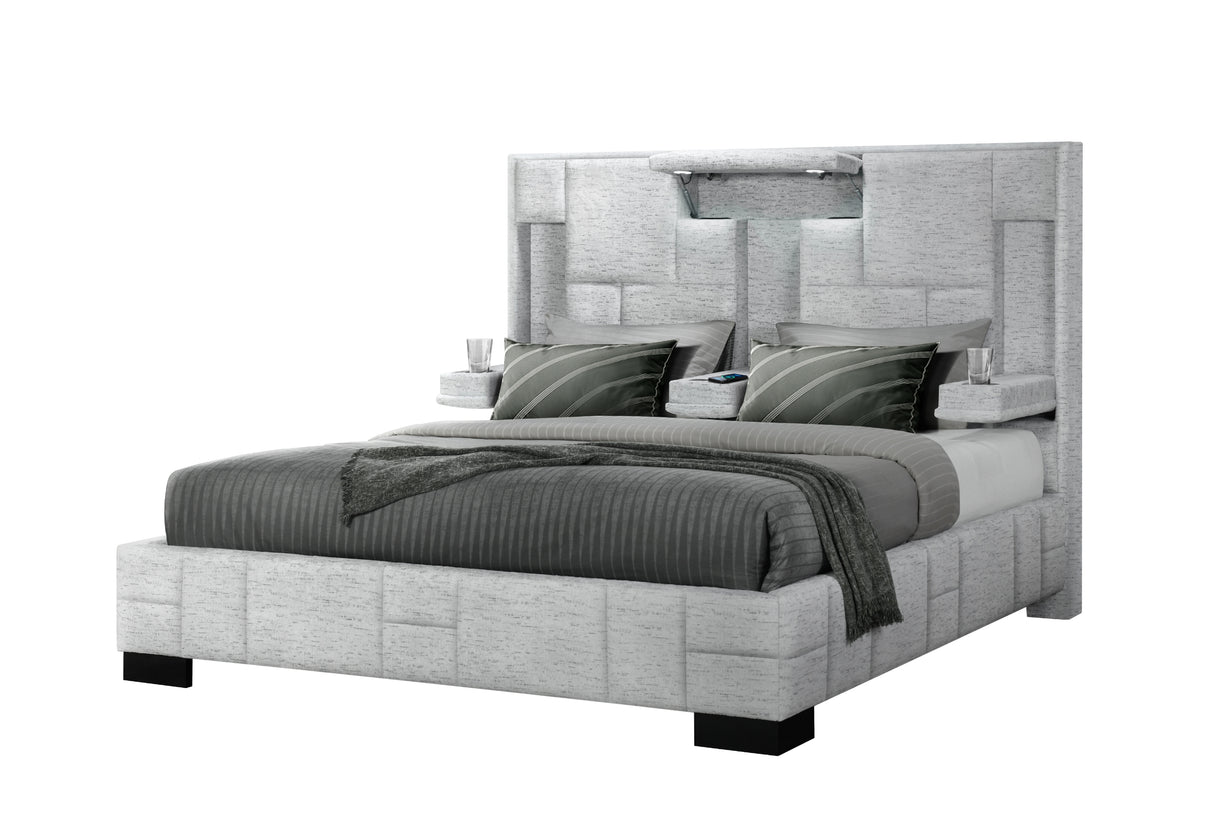 Oscar Grey King Bed No Wood Trim | Global - Home Elegance USA