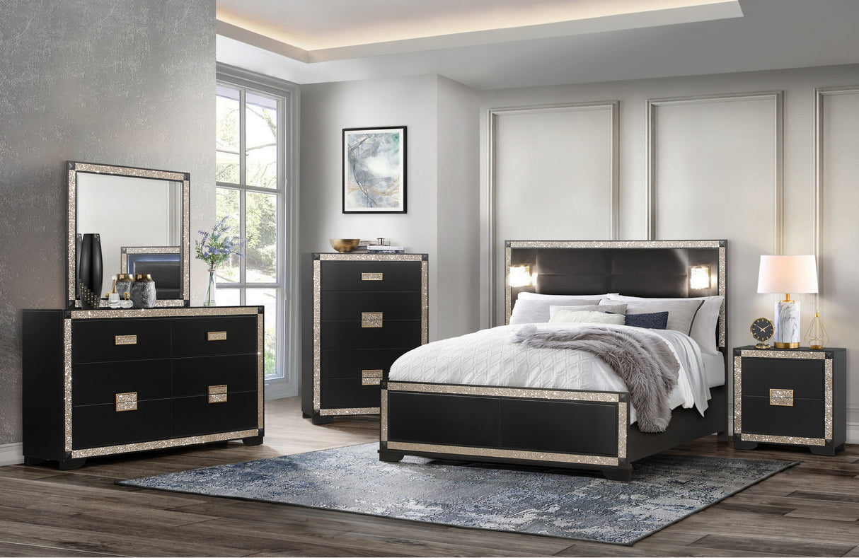 Blake Black/Gold King Bed Group With Lamps - sold by Home Elegance USA