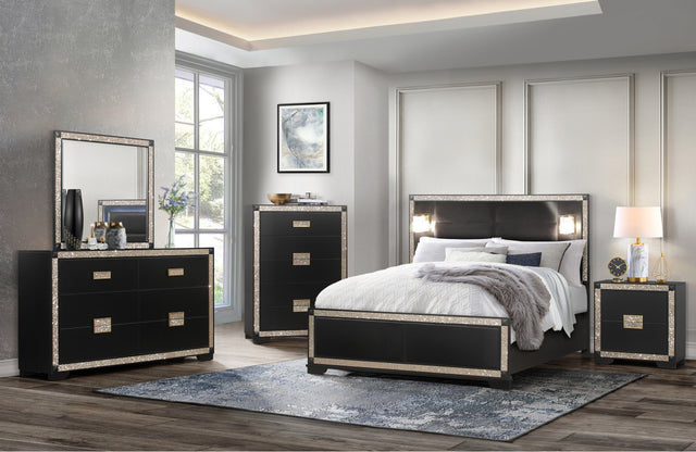 Blake Black/Gold Full Bed Group With Lamps - sold by Home Elegance USA
