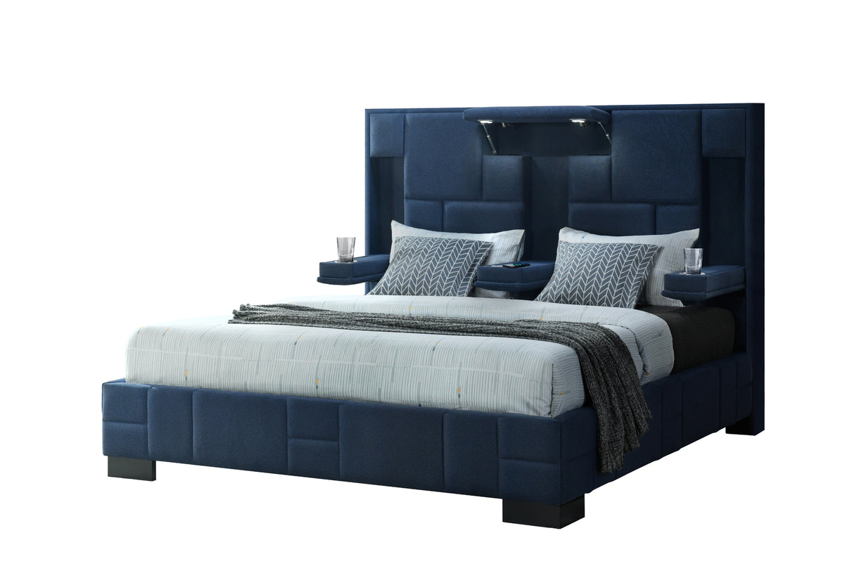Oscar Navy Blue King Bed No Wood Trim | Global - Home Elegance USA