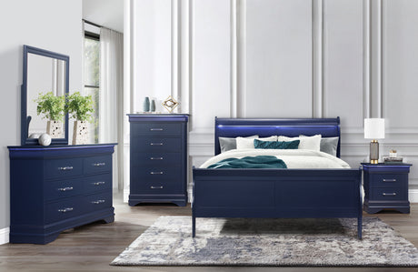Charlie Blue Queen Bed Group With Led - Home Elegance USA