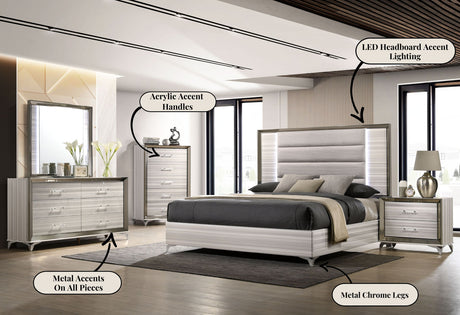 Zambrano King Bedroom Set White Lacquer with LED - Global Furniture USA