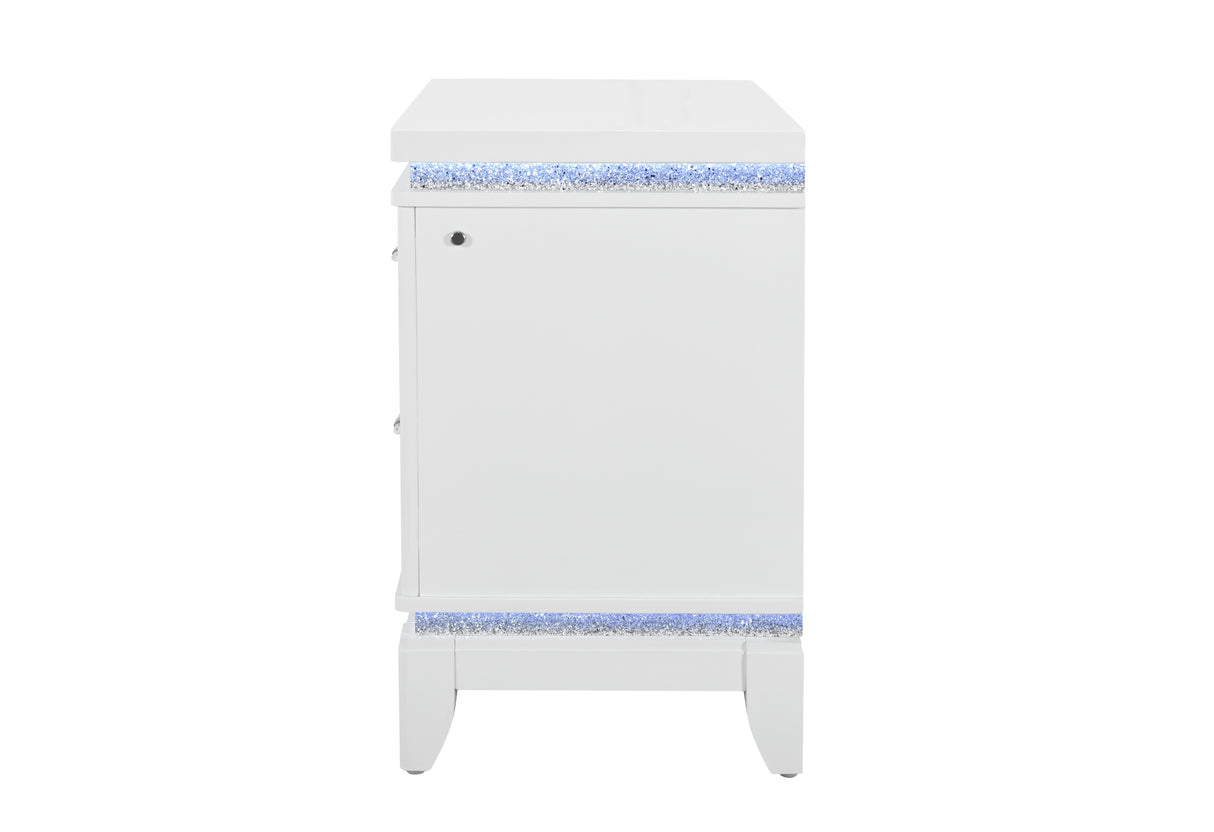 Alina White Nightstand With Led And Usb | Global Furniture USA - Home Elegance USA