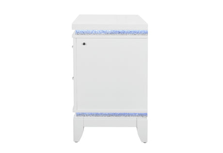 Alina White Nightstand With Led And Usb | Global Furniture USA - Home Elegance USA