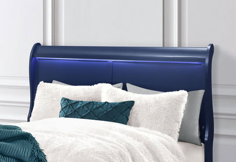 Charlie Blue Queen Bed With Led | Global - Home Elegance USA