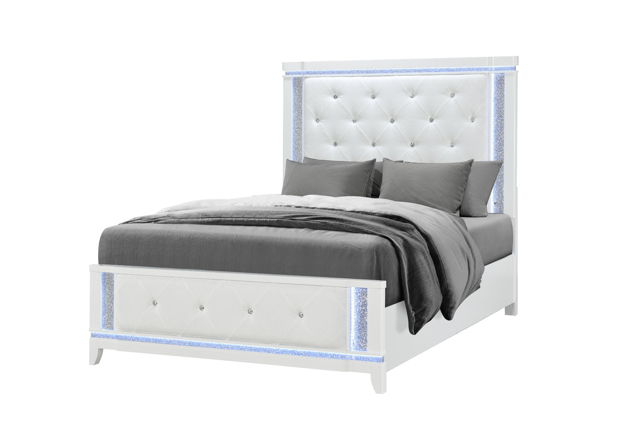 Alina White Queen Bed With Led | Global - Home Elegance USA