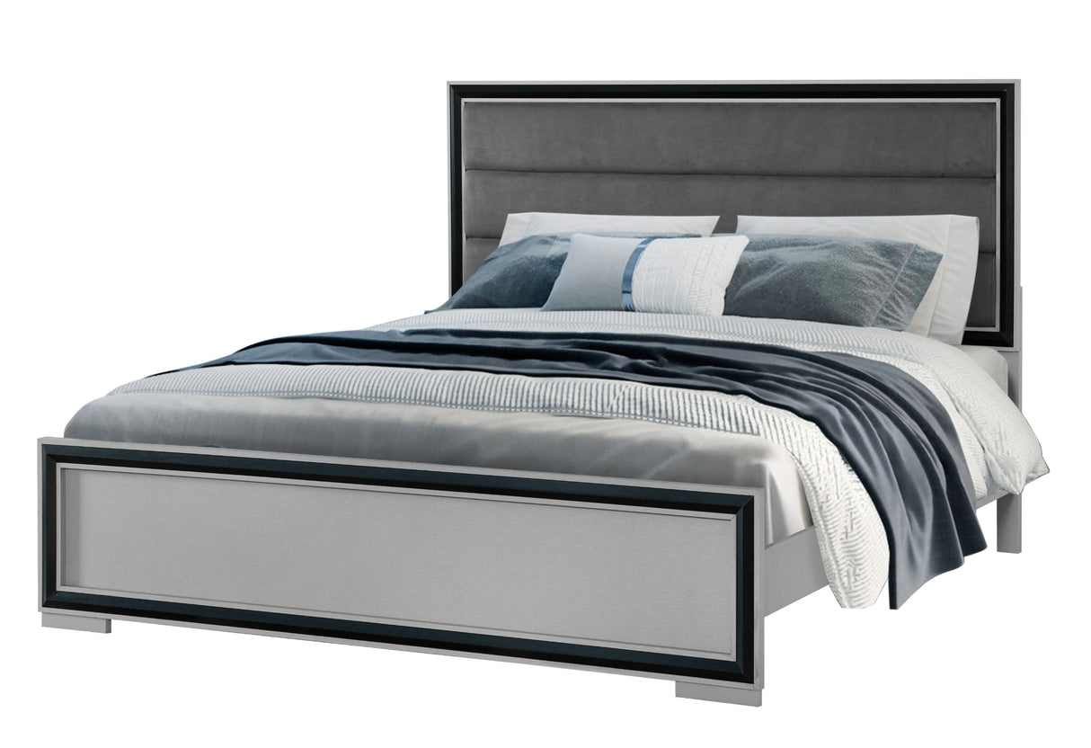 Amelia Grey Black Queen Bed W/Led | Global