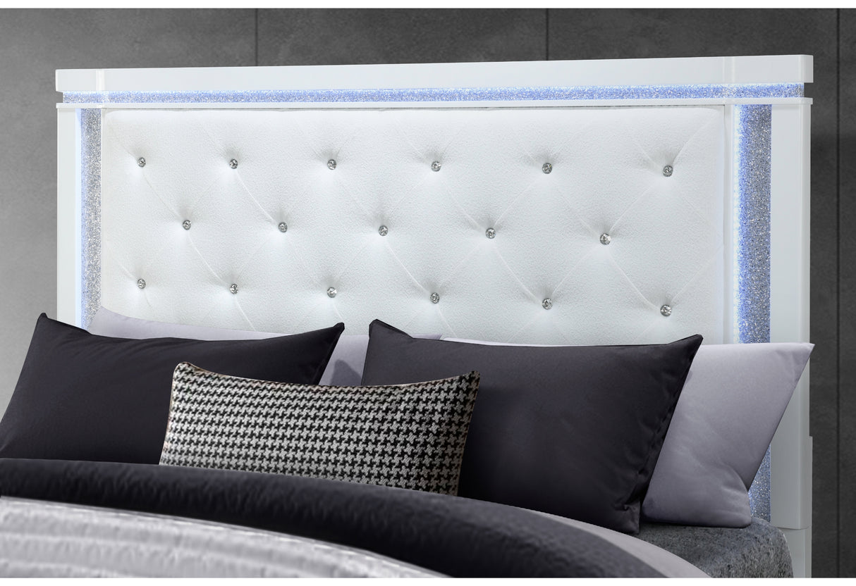 Alina White Queen Bed With Led | Global - Home Elegance USA