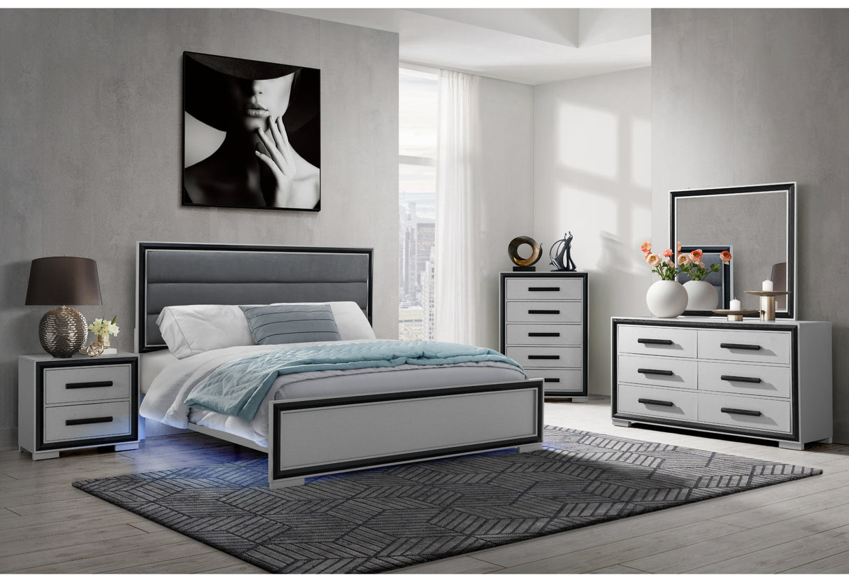 Amelia Grey/Black Full Bed, Dresser, Mirror And Nightstand - Home Elegance USA